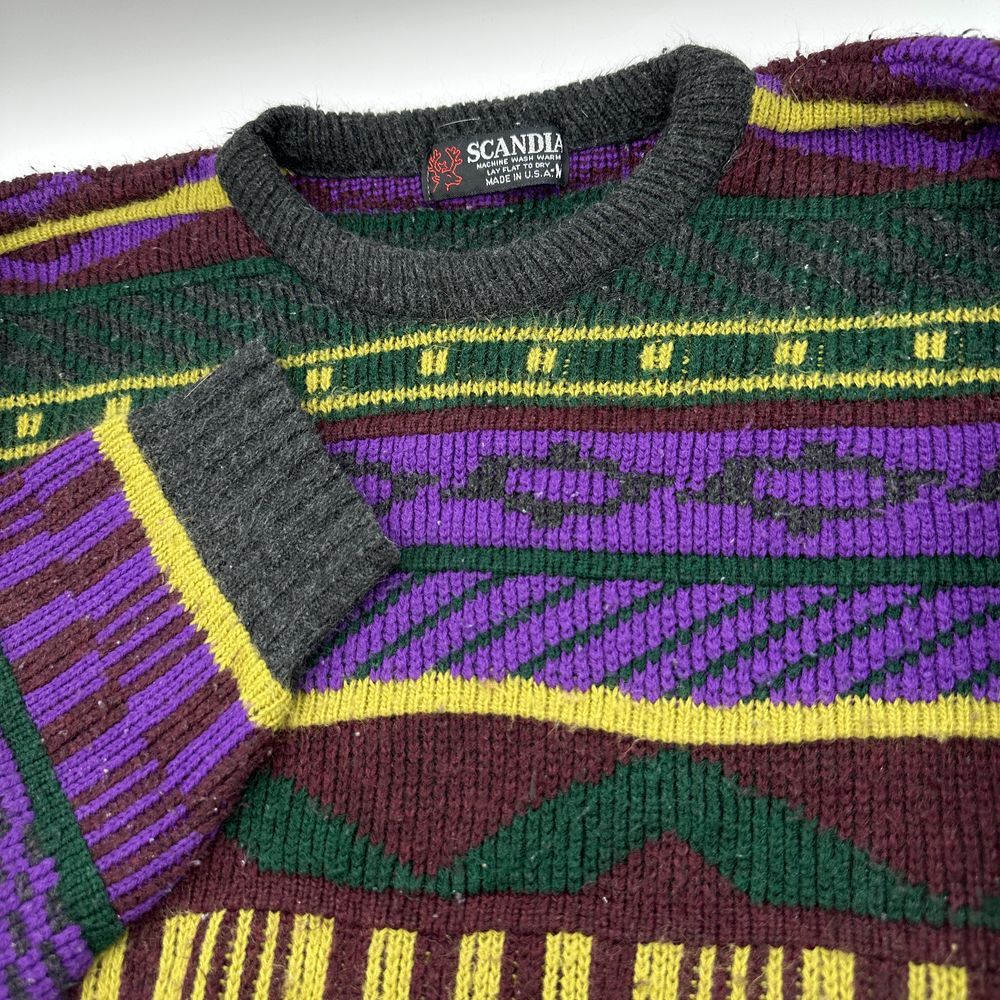 Scandia Vintage Geometric Pattern Sweater Abstract Knit‎ Pullover Size M Medium